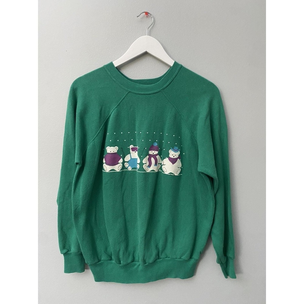 Vintage Winter Crewneck Sweatshirt M L  Ski Teddy Bears Snow Holiday Grandma